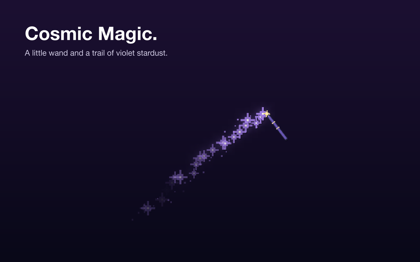 A pixel wand leaving a trail of violet stardust.